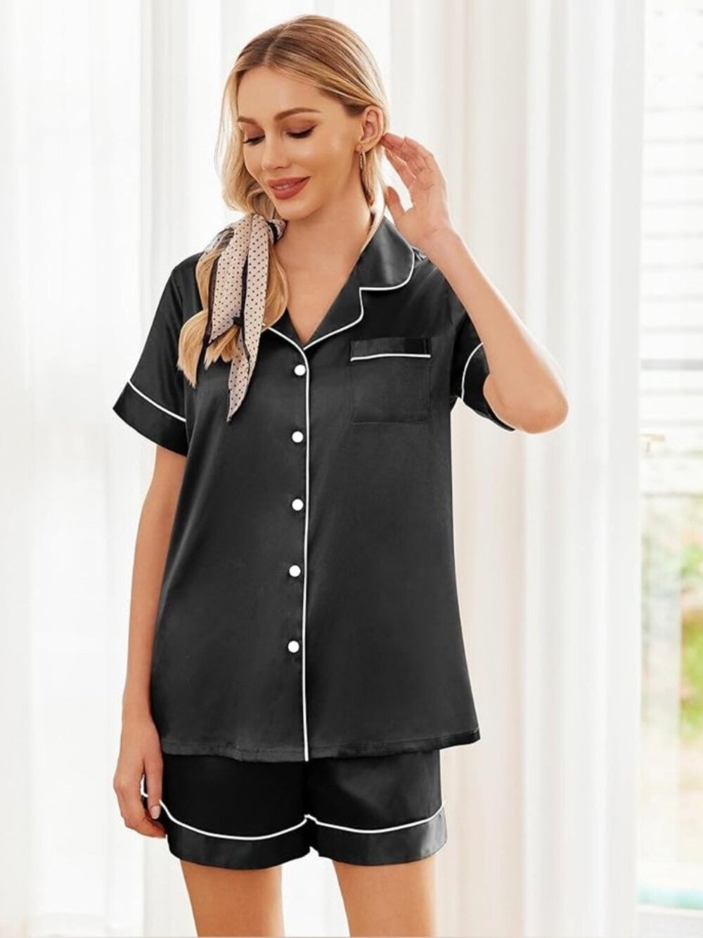 Ekouaer Satin PJ Button Up Short Set Size XL 2 piece Set GUC
